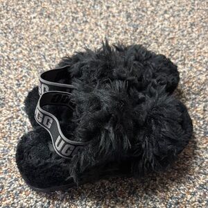 UGG Black Fluffy Slippers